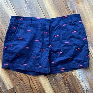Navy British Khaki Shorts with Hot Pink Sharks 🦈